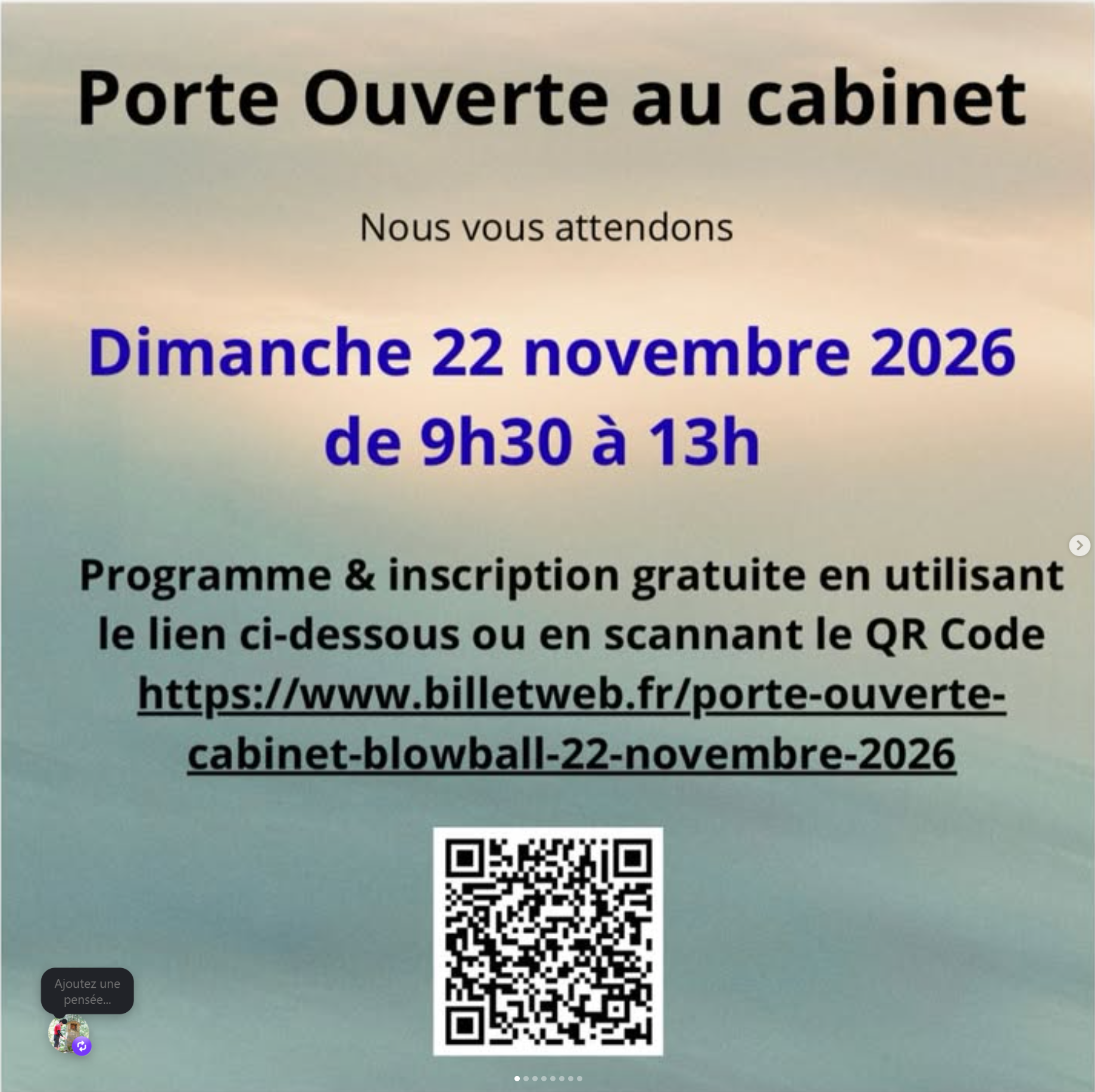 Portes ouvertes du cabinet Blowball à Guyancourt, dimanche 22 novembre 2026 de 9 h 30 à 13 h. Inscription gratuite sur Billetweb.
