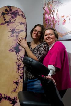 Massage EAS® et soin vibratoire au tambour Unité à Plaisir (SQY - 78) avec Marie et Floriane, séance sur chaise de massage ergonomique